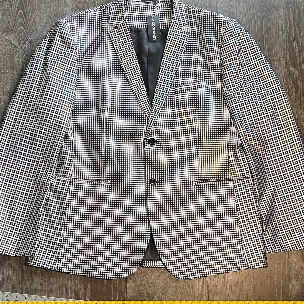 NWT Coofandy Metallic with Black Checkered Blazer for Men
